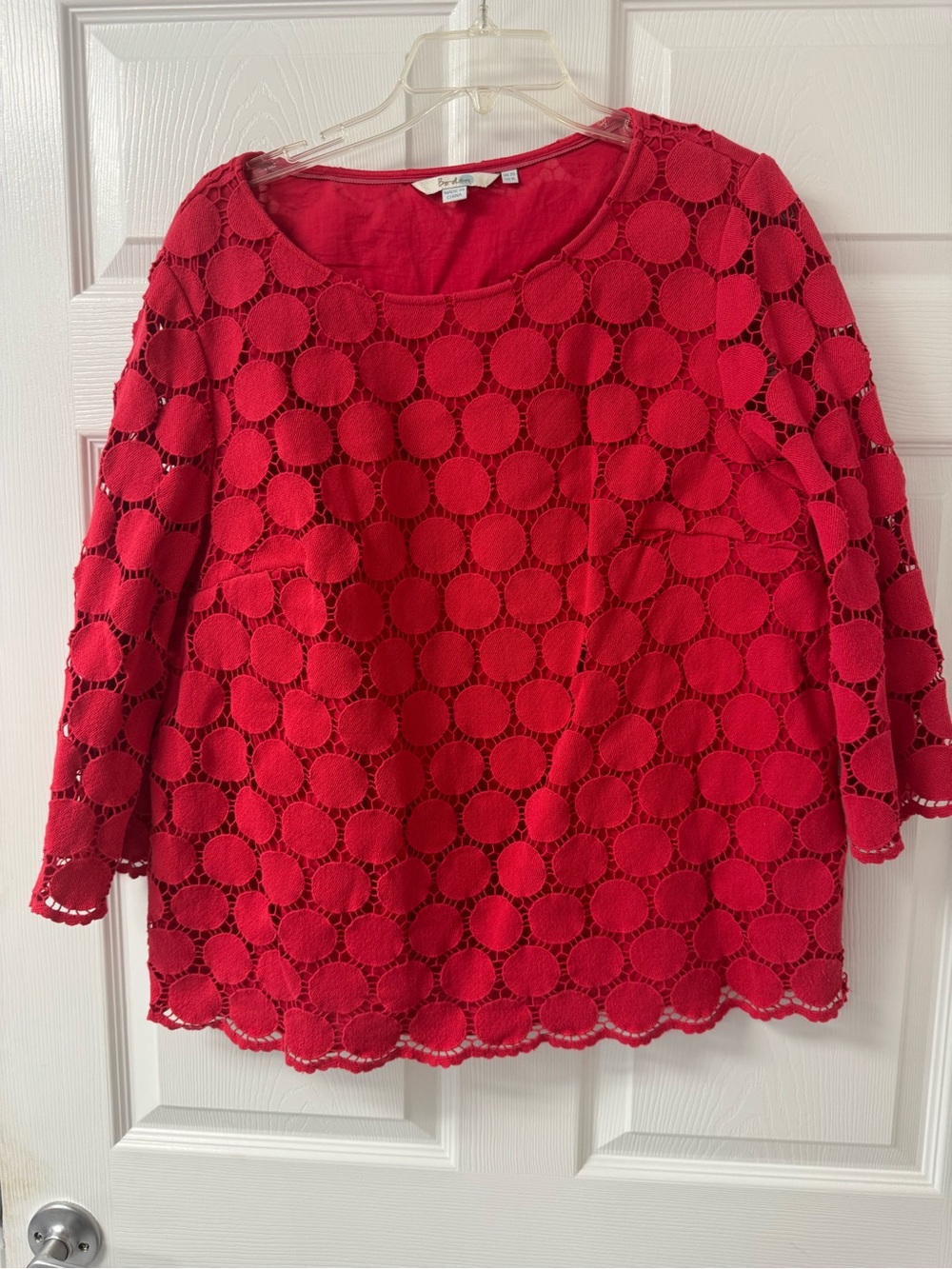 BODEN Charming PoppyRed Crochet Overlay Women’s Top